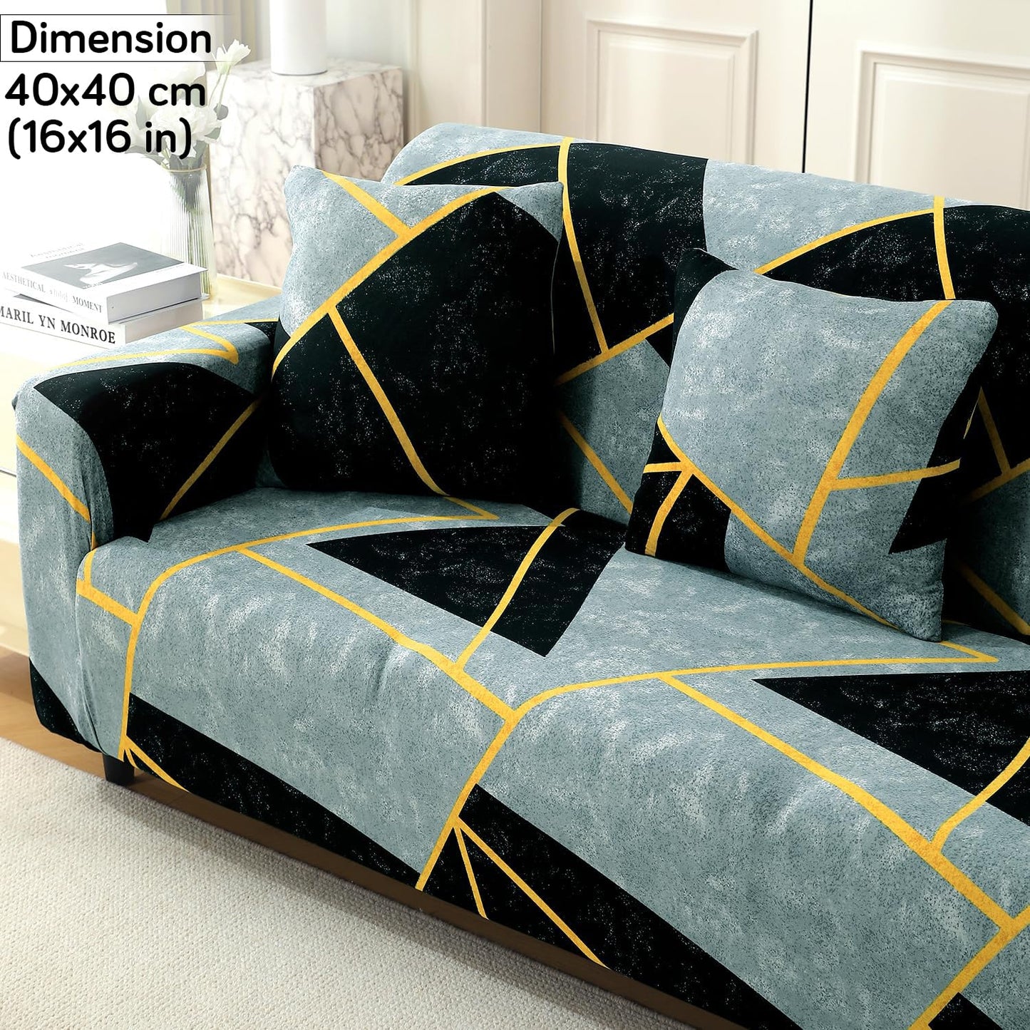 Waterproof & Quick-Dry Quilted Sofa Cover with Pockets on Armrest, Multicolor Abstract Geometry