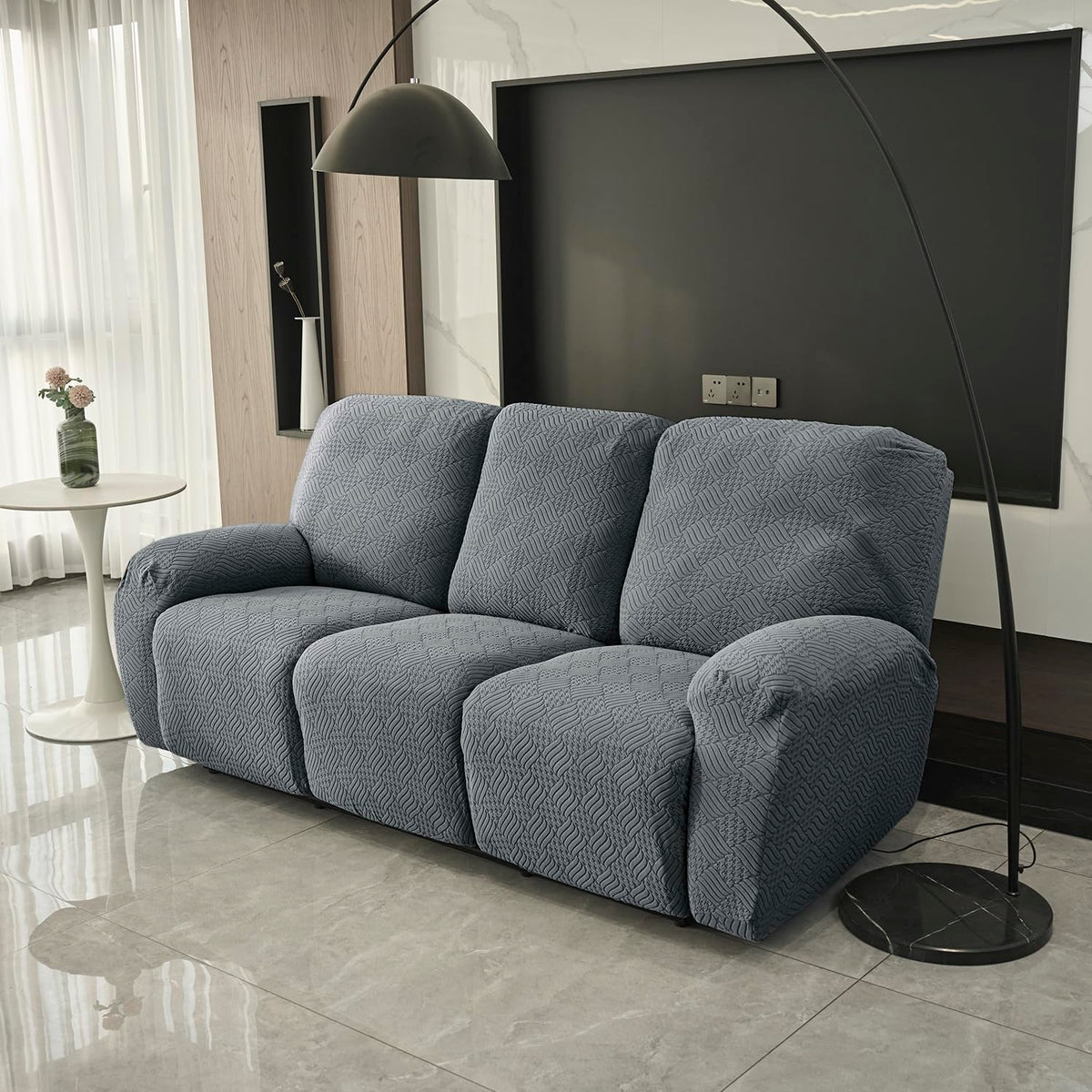 Buy Dark Grey Colour Jacquard 3 Seater Recliner Sofa Cover