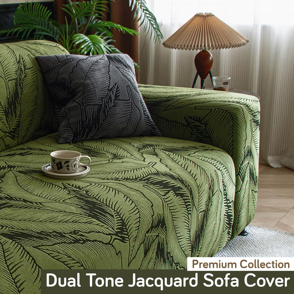 Buy olive green colour dual tone series knitting jacquard sofa cover 