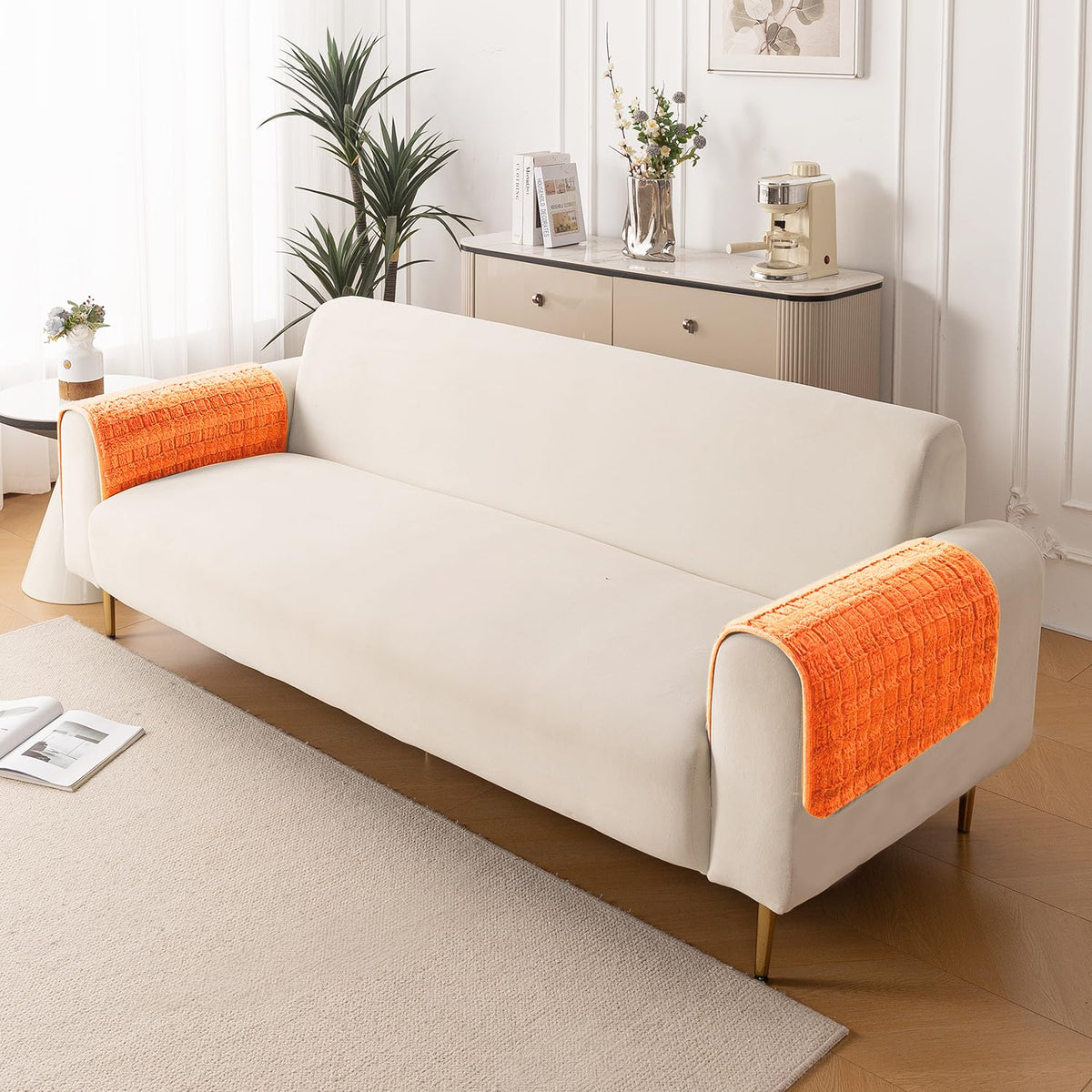 'Plush Haven' Premium Anti Slip Sofa Cover Mat, Orange