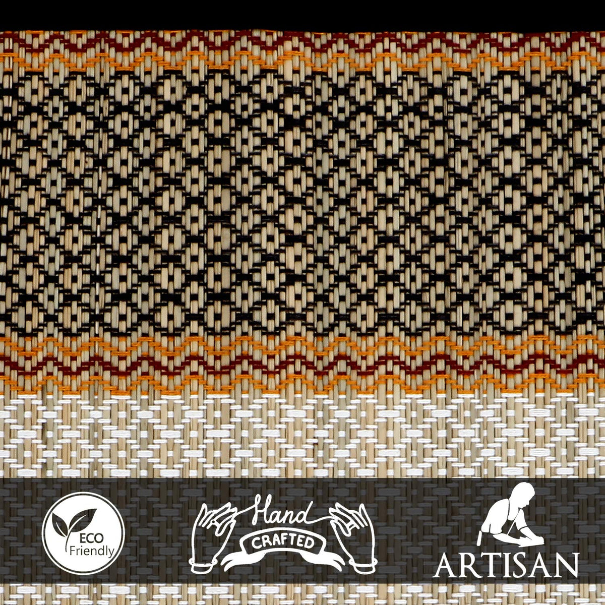 Handmade Madurkathi River Grass Dining Table Mats, Black