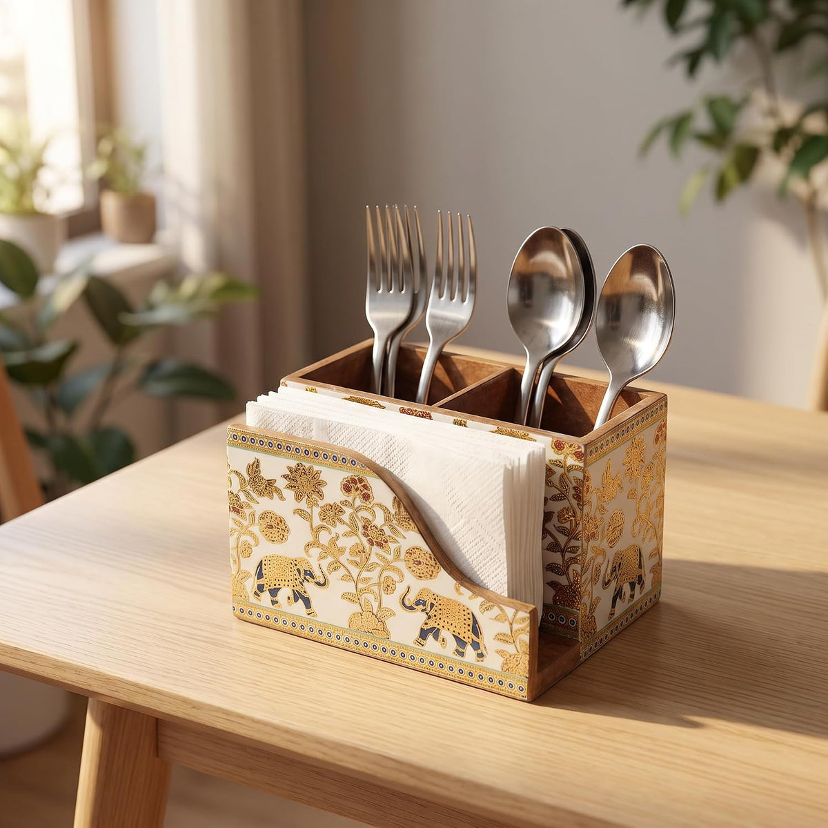 HOKIPO Cutlery Holder with Napkin Stand, Engineered Wood, Sunhere Parinday - image 17