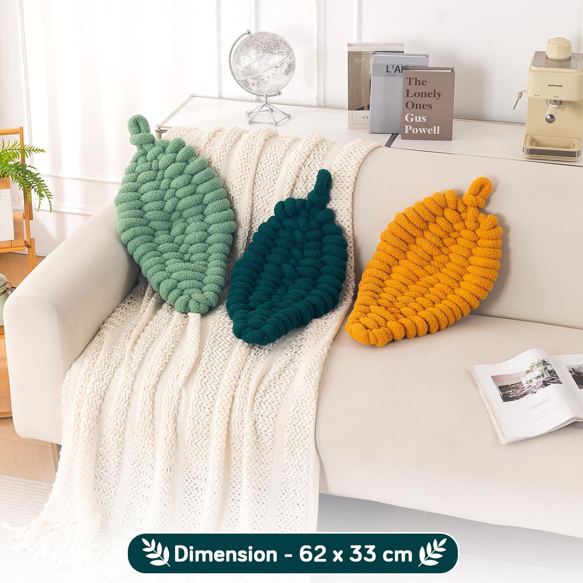 HOKIPO Leaf Shaped Plush Cushion for Sofa, Chair & Bed, 62 cm, Dark Green