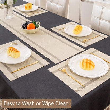 Chevron Stripes PVC Mats for Dining Table - Buttercream Beige