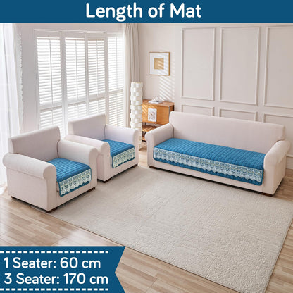 BelleLace Series Imperial Milk Velvet Sofa Cover Mat with Lace Design - Celdaon Blue