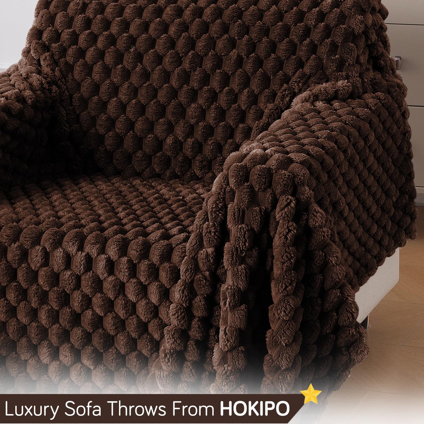 Luxury Rabbit Wool Plush Sofa Fluffy Throw, Dark Chocolate