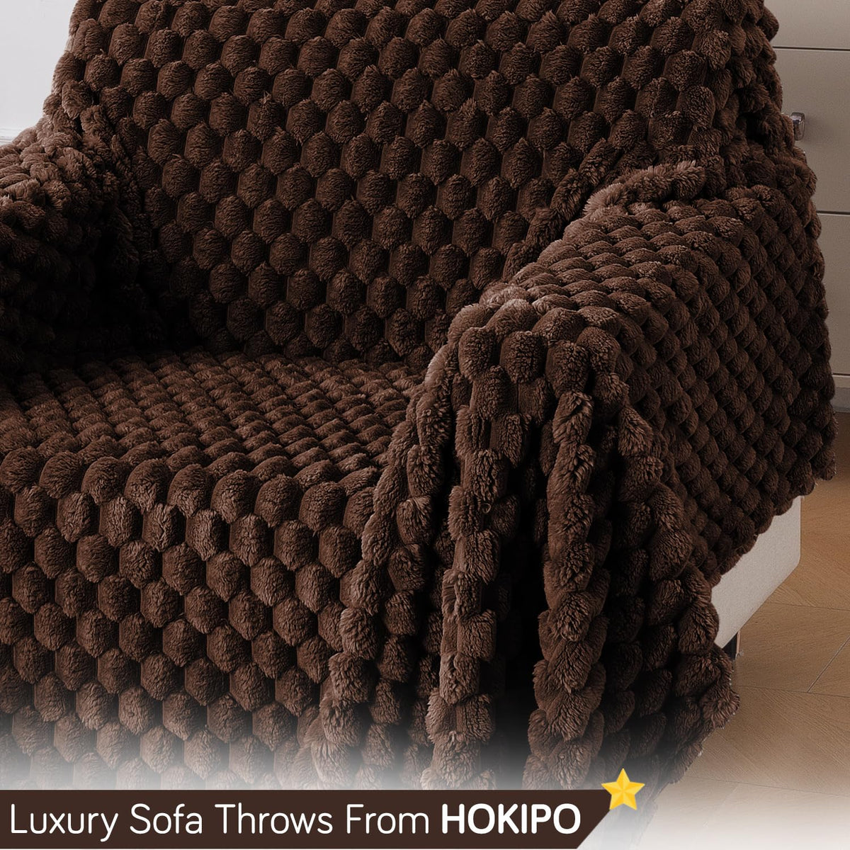 Luxury Rabbit Wool Plush Sofa Fluffy Throw, Dark Chocolate