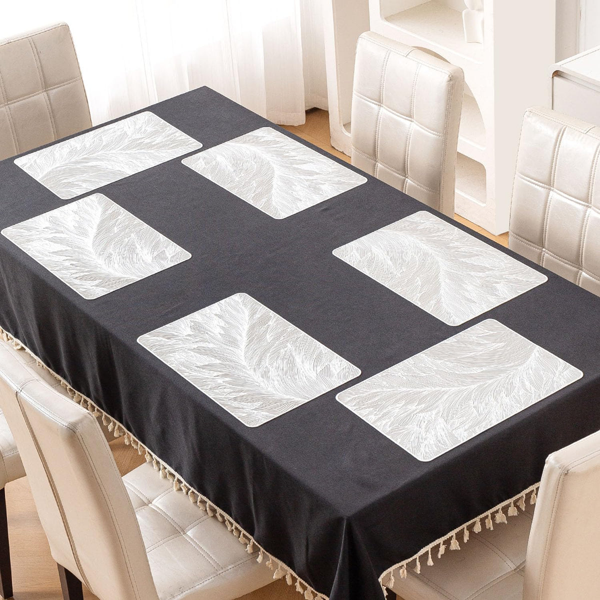 Metallic Glow Shining Mats for Dining Table, Cyad Leaves - Cool Silver