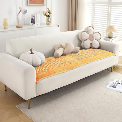 Handloom Made Thick Poly Velvet Reversible Sofa Mat for 1/2/3 Seater, Buff Cream