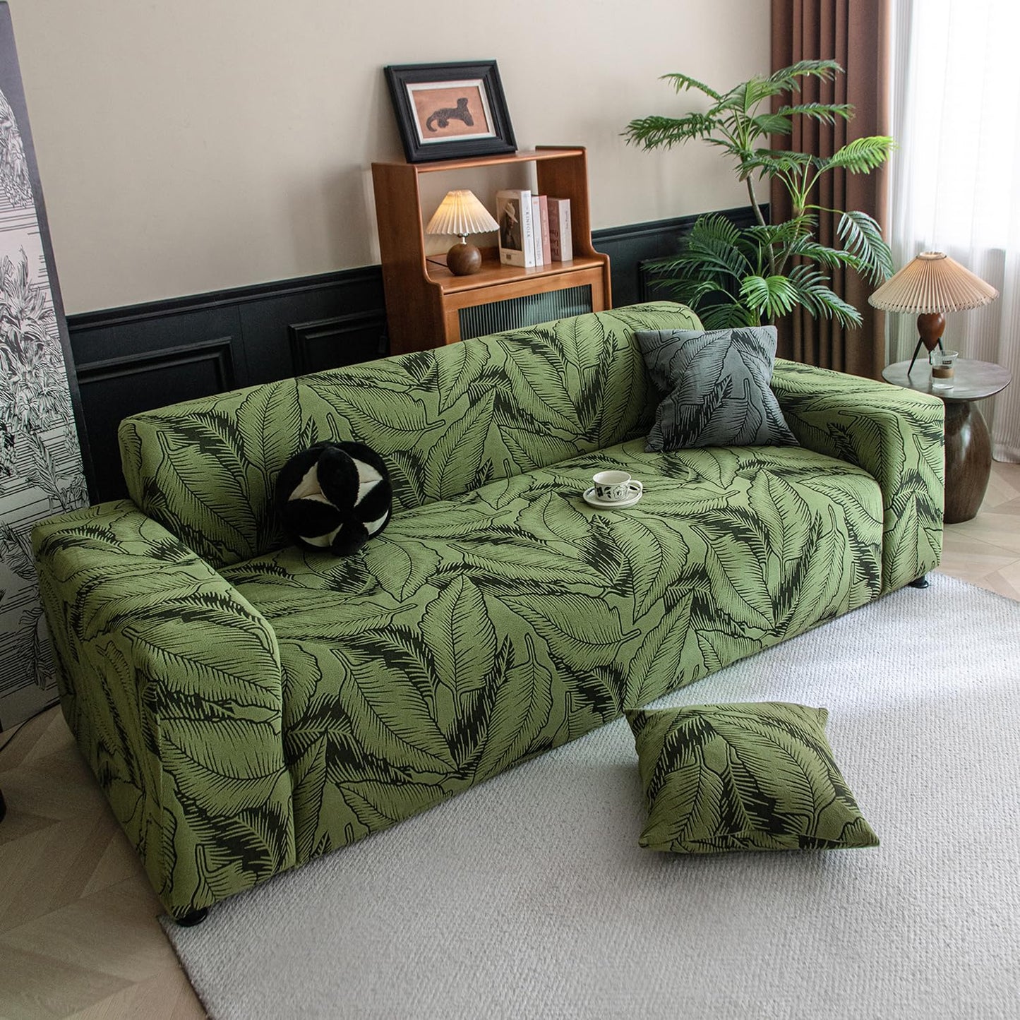 Buy olive green colour dual tone series knitting jacquard 2 seater sofa cover​s