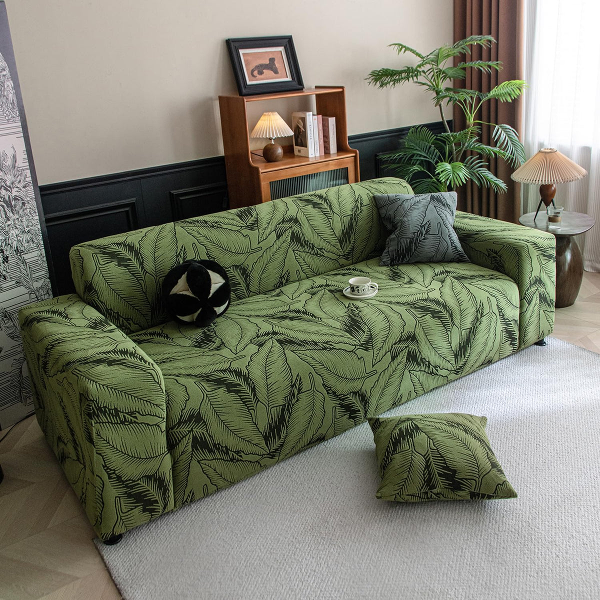 Buy olive green colour dual tone series knitting jacquard 2 seater sofa cover​s