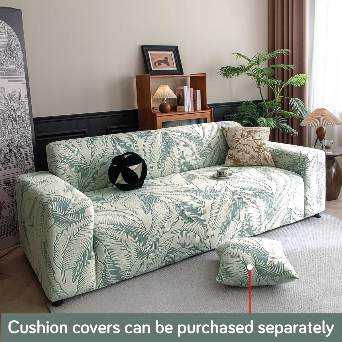 Dual Tone Knitting Jacquard Sofa Cover 1/2/3 Seater Fully Covered - Creamish Pale Green