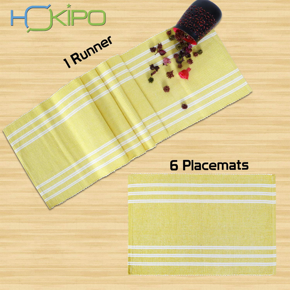 Ribbed Cotton Heat Resistant Dining Table Mat, Yellow Striped