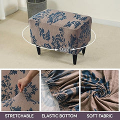 Stretchable 140 GSM Footstool Cover, Light Coffee Lotus Damask