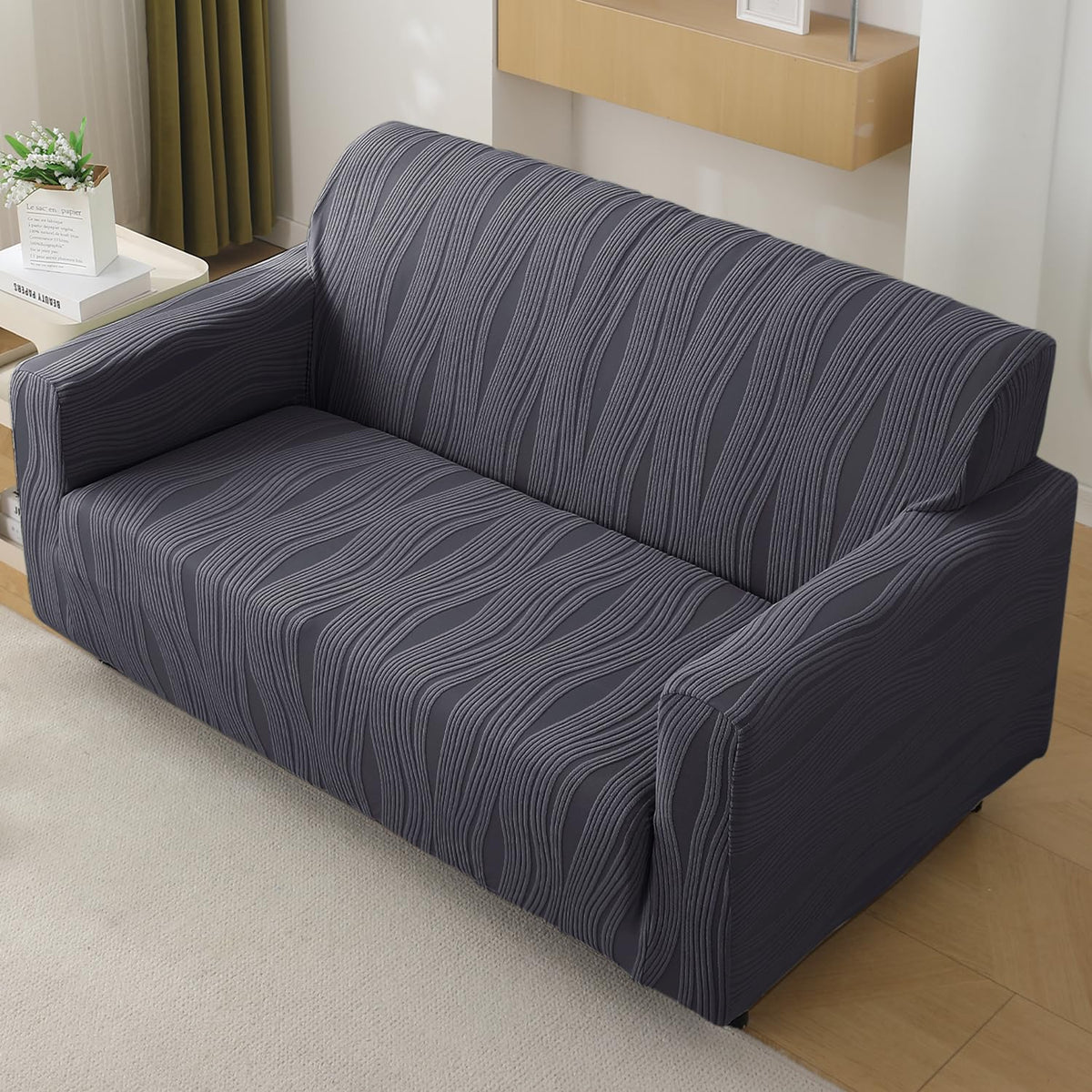 Buy porpoise grey colour nestiva series knitting jacquard sofa cover - 3 seater