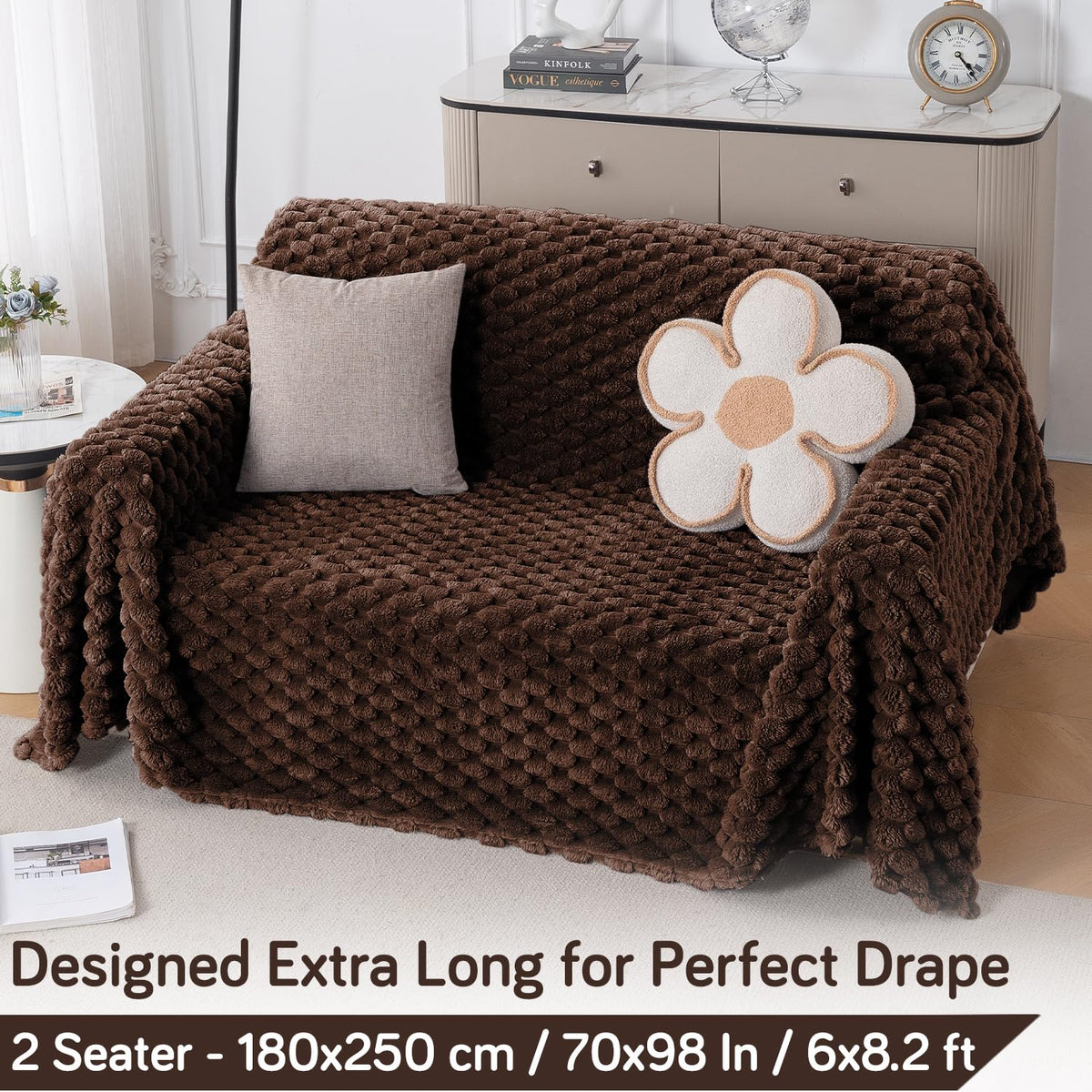 Luxury Rabbit Wool Plush Sofa Fluffy Throw, Dark Chocolate