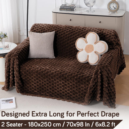 Luxury Rabbit Wool Plush Sofa Fluffy Throw, Dark Chocolate