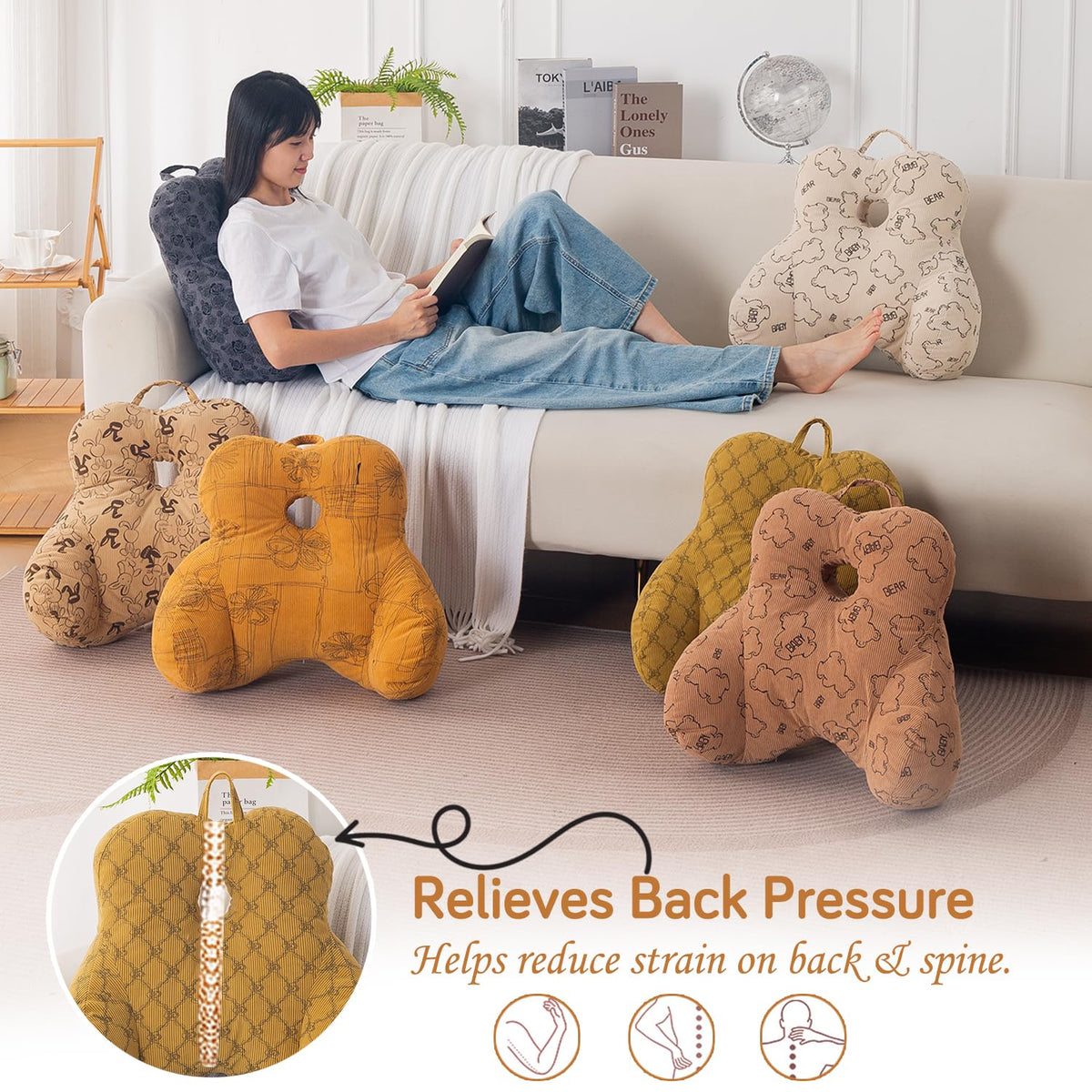 HOKIPO Teddy Lumbar Back Support Cushion for Chair, Sofa & Office, Yellow