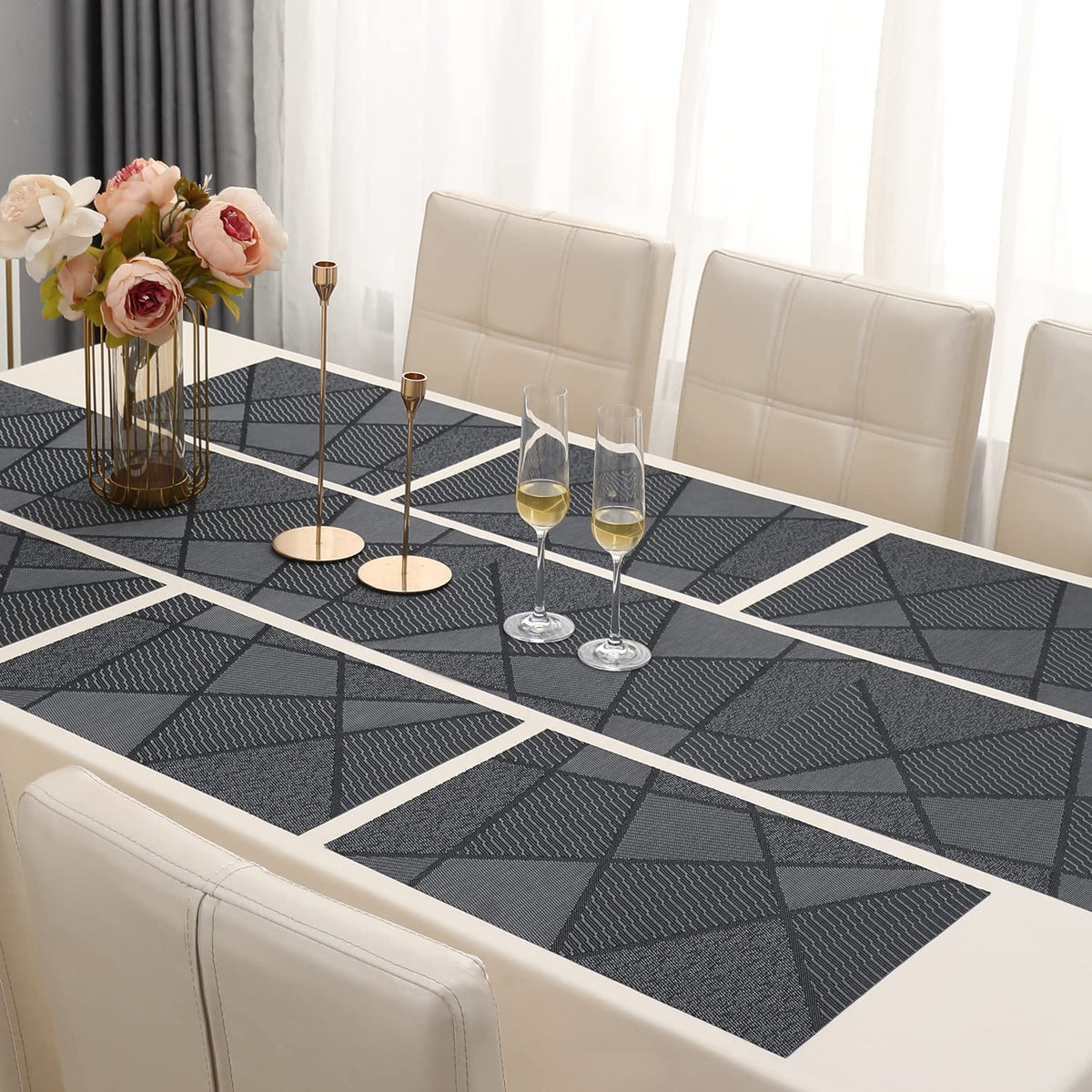 PVC Dining Table Mats, Abstract Black