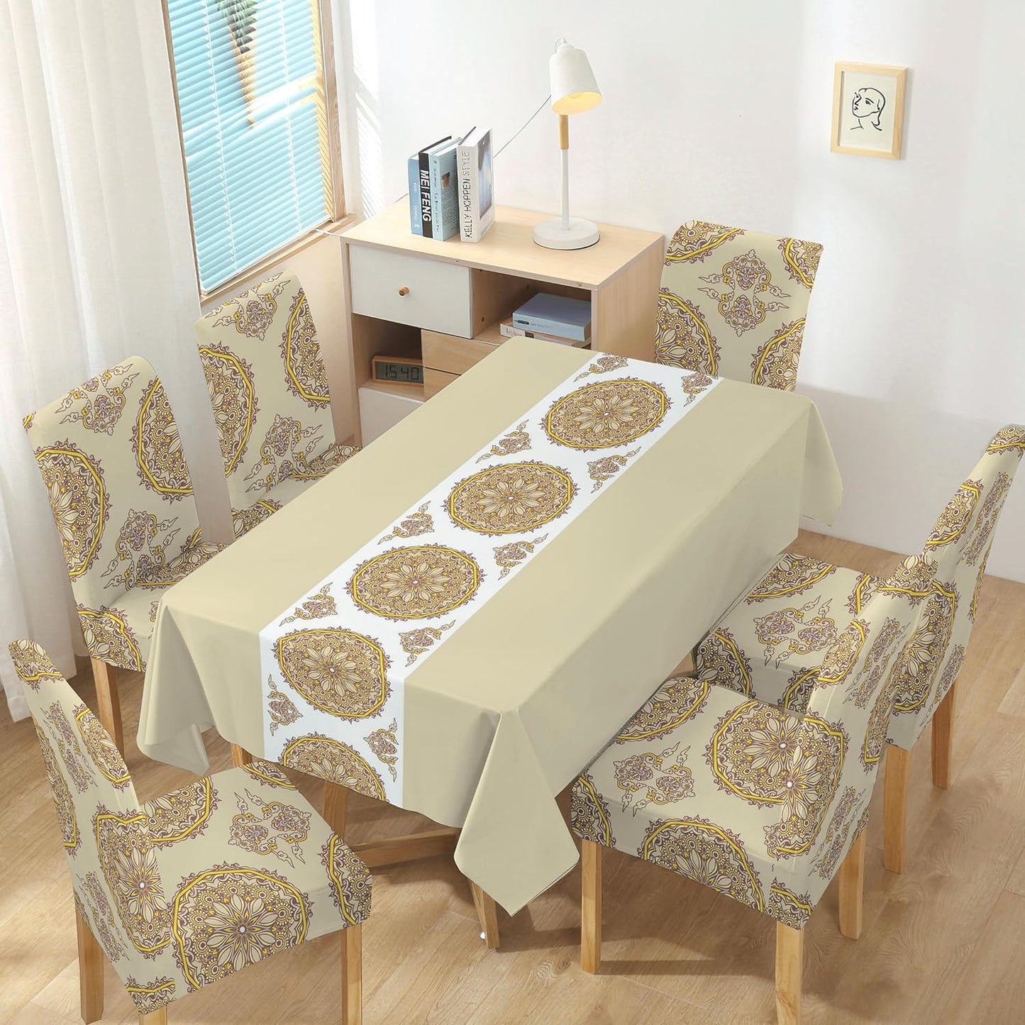 Brown Dining Table Cover with Chair Covers | 4/6 Seater