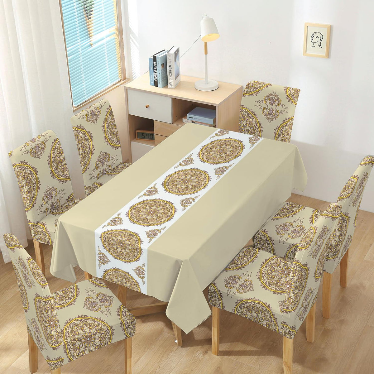Brown Dining Table Cover with Chair Covers | 4/6 Seater