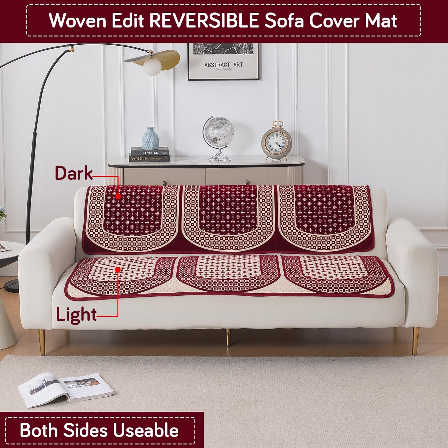 Woven Edit Chenille Jacquard Reversible 5-Seater Sofa Cover (3+1+1), Crimson Mosaic