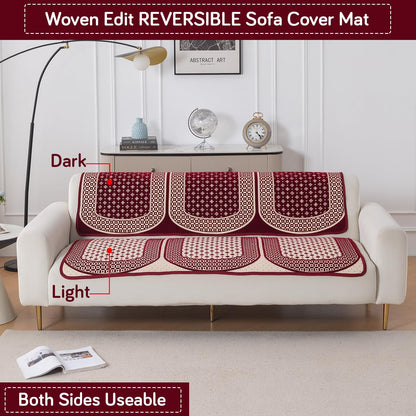 Woven Edit Chenille Jacquard Reversible 5-Seater Sofa Cover (3+1+1), Crimson Mosaic