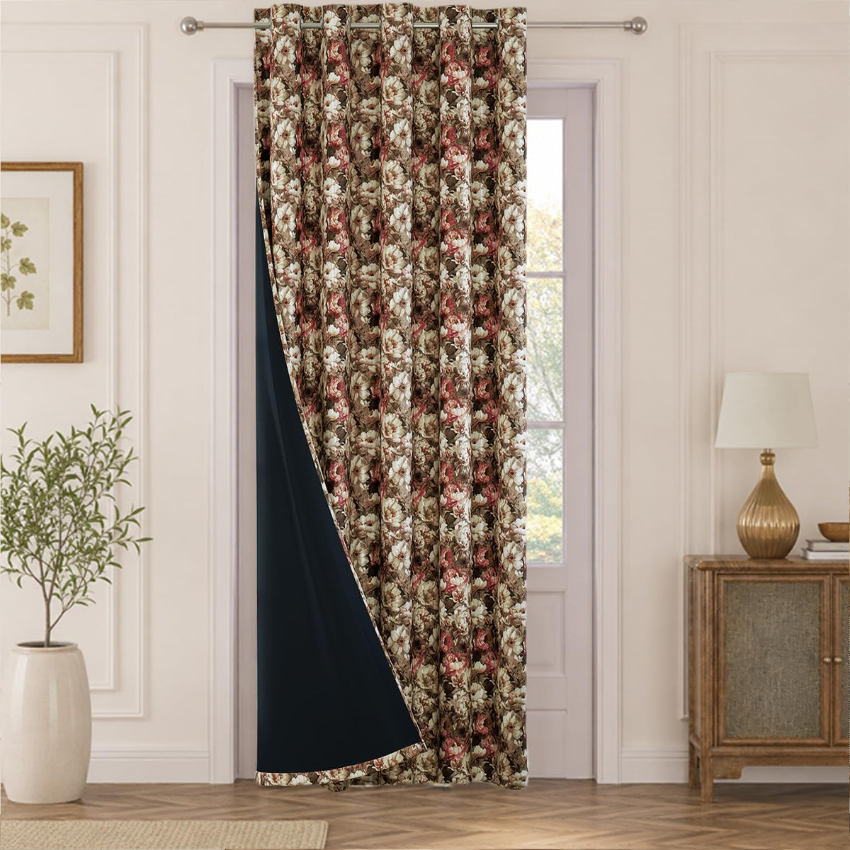 HOKIPO Shade Garden Curtains, 7 Feet Long - Vintage Bloom Cocoa Brown - image 2