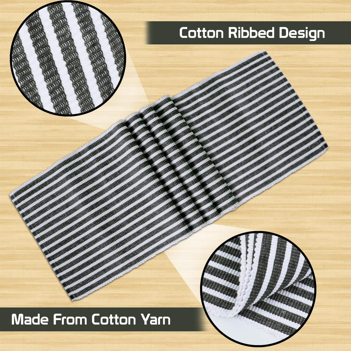 Buy Grey Colour Cotton Ribbed Table Runner Mat | HOKIPO 