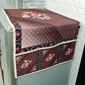 Eternal Floral Printed Quilted Fridge Top Cover with side Pockets - Maroon Blush