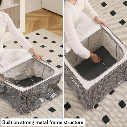 Wardrobe Organizer Storage Box | Foldable Cloth Storage Boxes with Metal Frame & Window | 600D Oxford Fabric, Charcoal Grey
