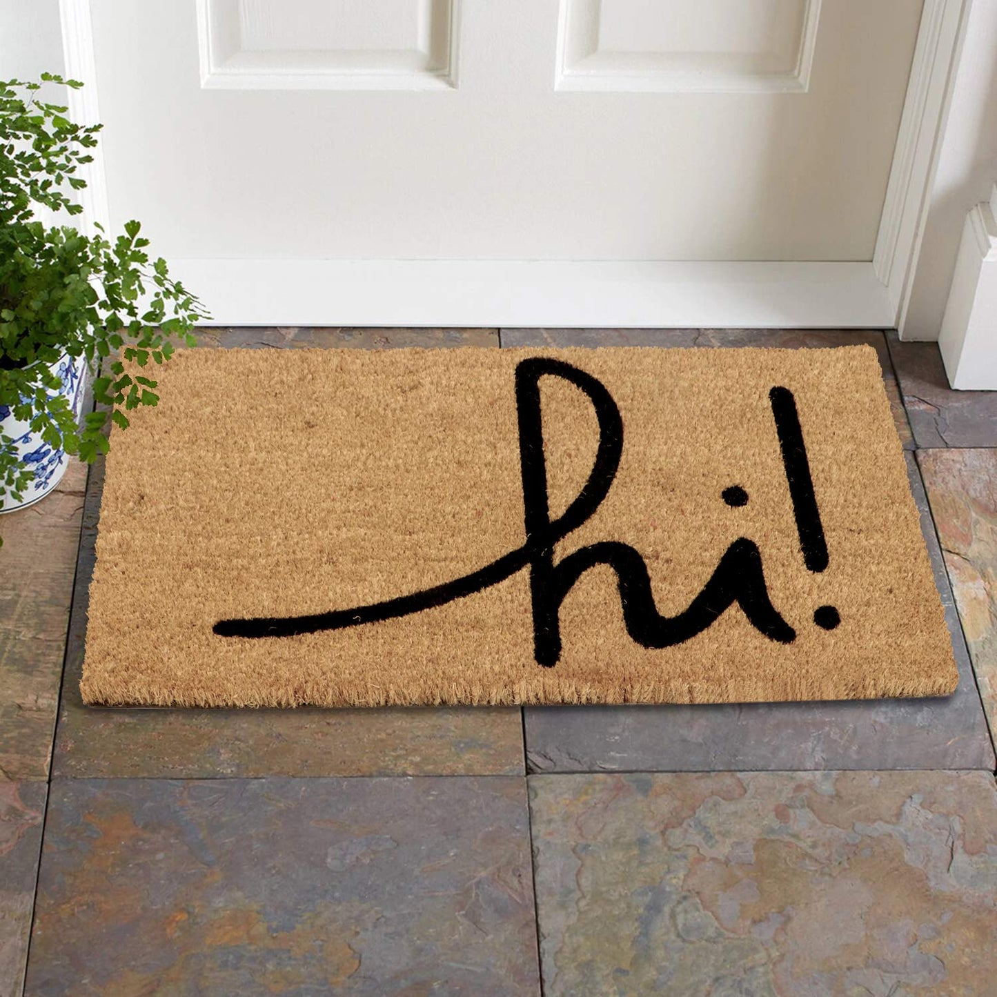 Large 45X75 Cm Natural Coconut Coir Mat For Entrance With Antislip Pvc Backing, Black (Rectangular)