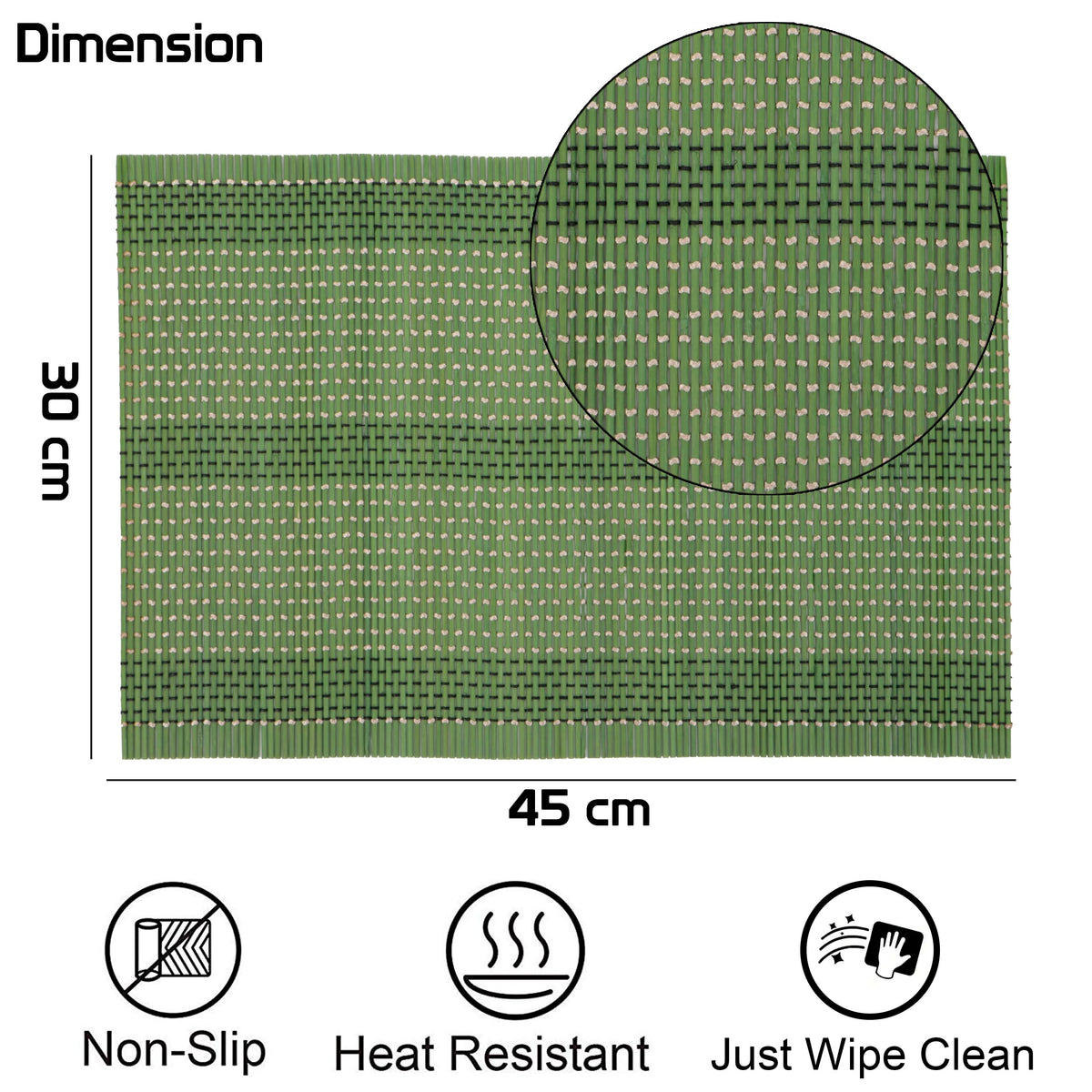Buy green colour bamboo 45x30 cm placemat | Hokipo