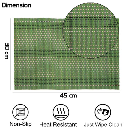 Reversible Bamboo Table Mats For Dining Table, Set Of 6 Placemats, 45X30 Cm, Green
