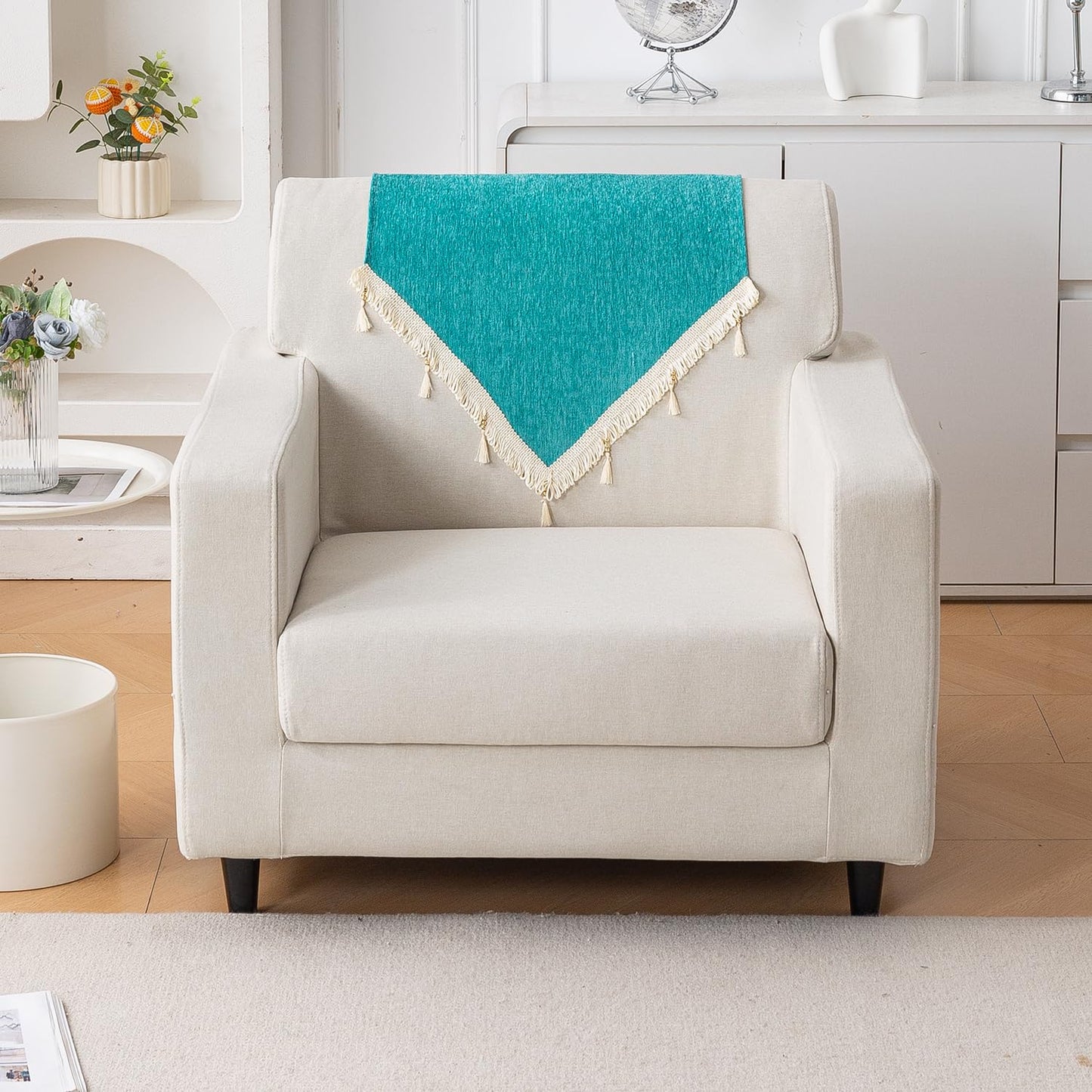 Serenity Tassel Chenille Sofa Cover with Tassel – Ocean Teal