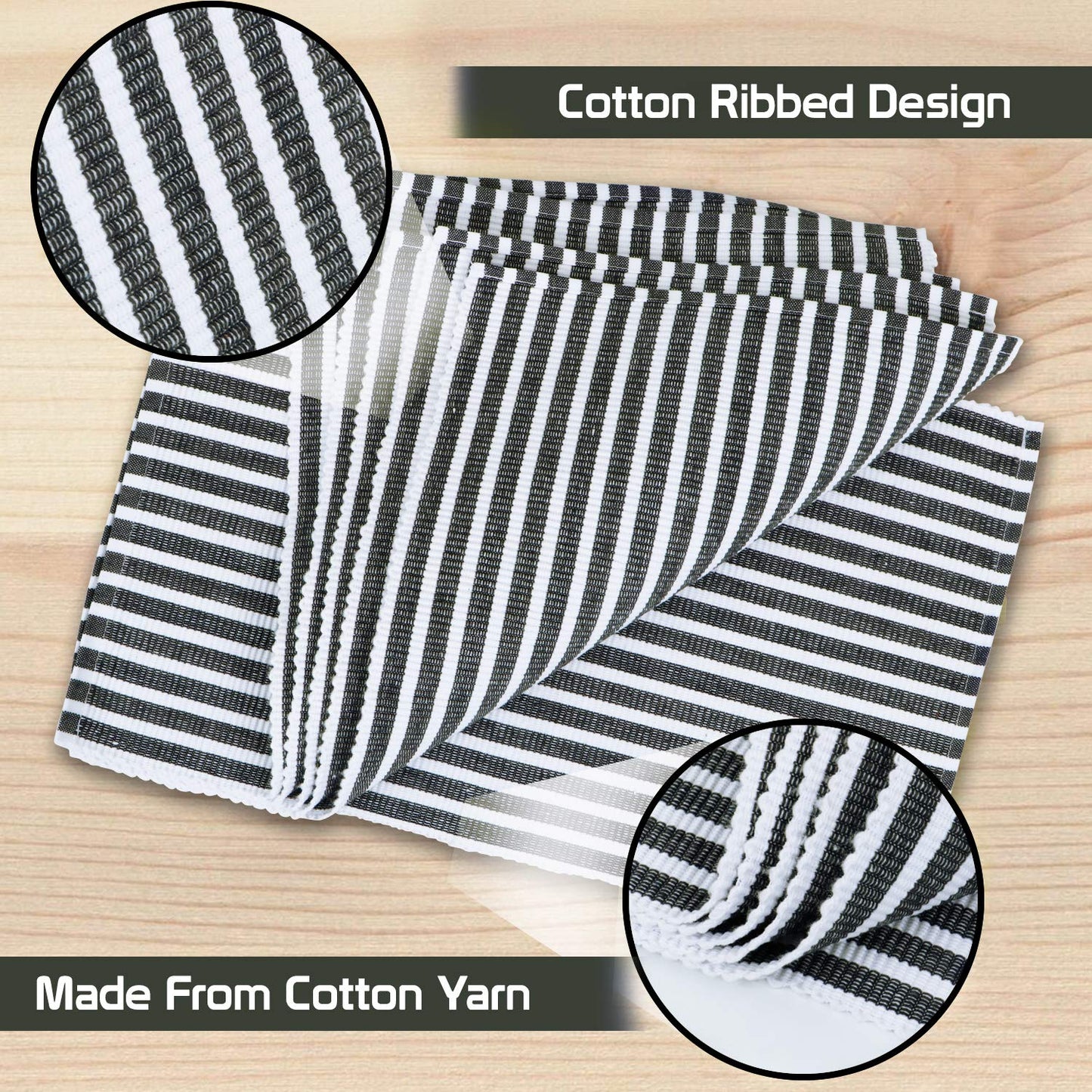 Ribbed Cotton Heat Resistant Dining Table Mat, Grey Striped