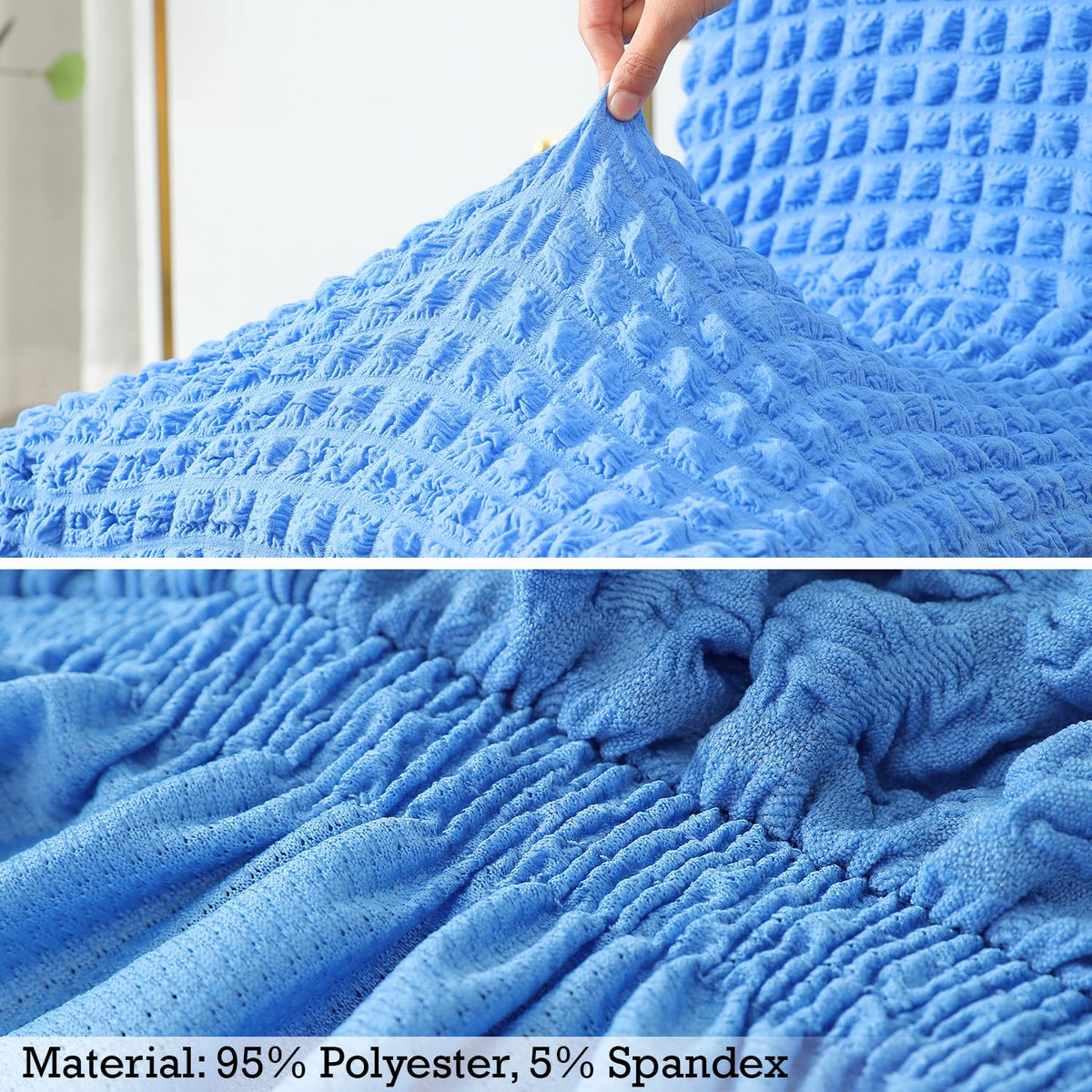 Elastic Stretchable 280 GSM Bubble Dining Chair Cover with Frill, Sky Blue