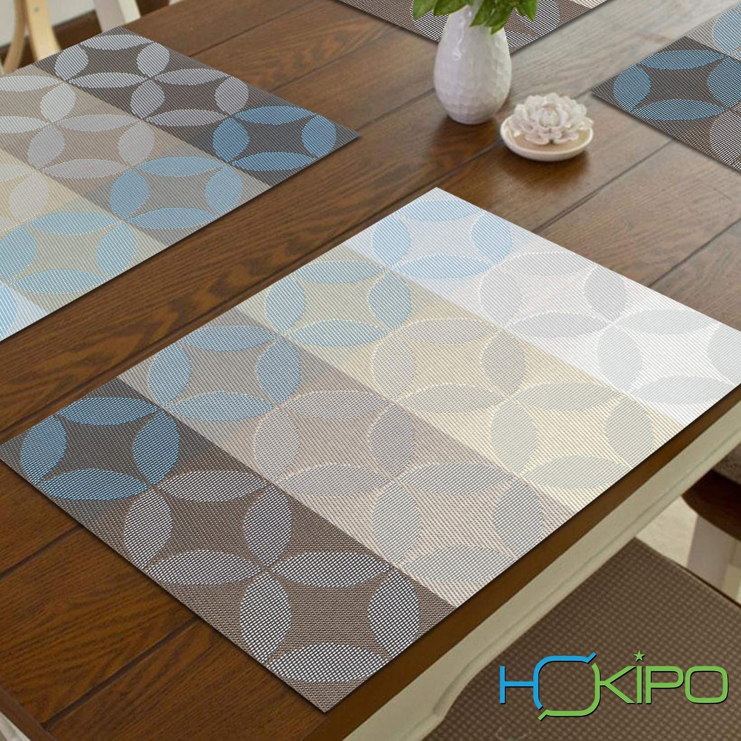 PVC Dining Table Mats, Geometric Blue