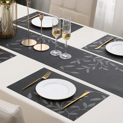 PVC Dining Table Mats, Black Leaves