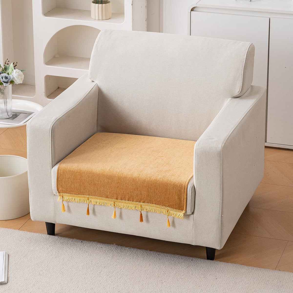 Serenity Tassel Chenille Sofa Cover with Tassel – Sunlit Amber