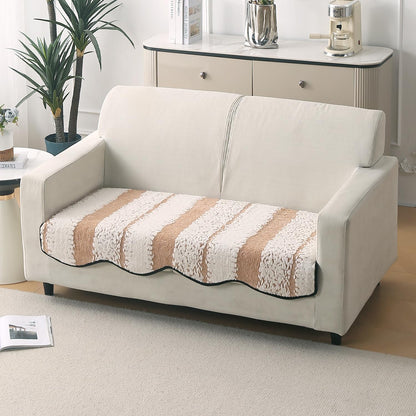 Luxury Wavy Anti Slip Plush Sofa Cover Mat, Desert Brown
