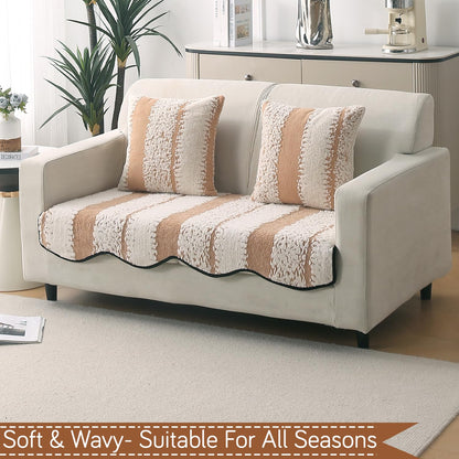 Luxury Wavy Anti Slip Plush Sofa Cover Mat, Desert Brown