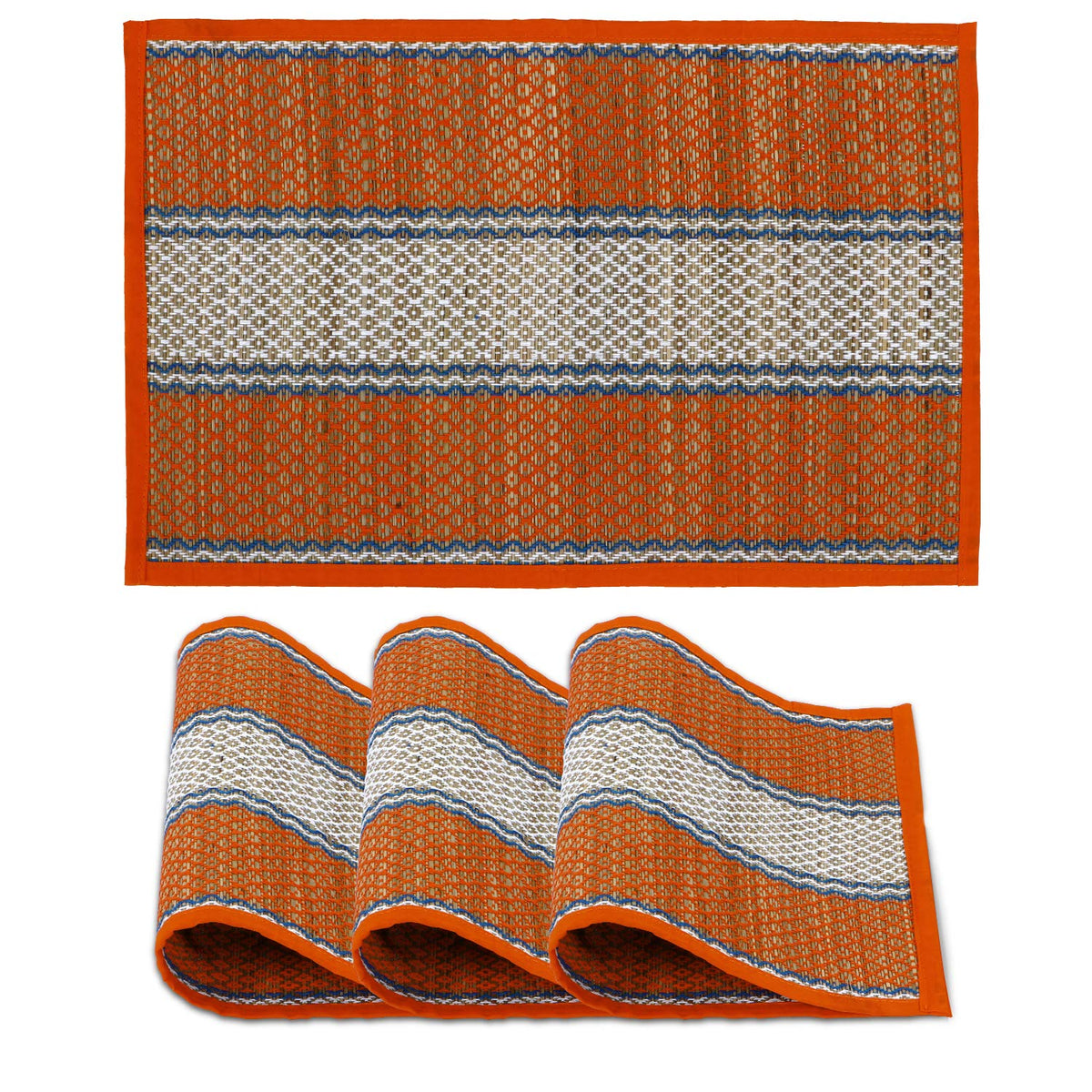 Handmade Madurkathi River Grass Dining Table Mats, Orange