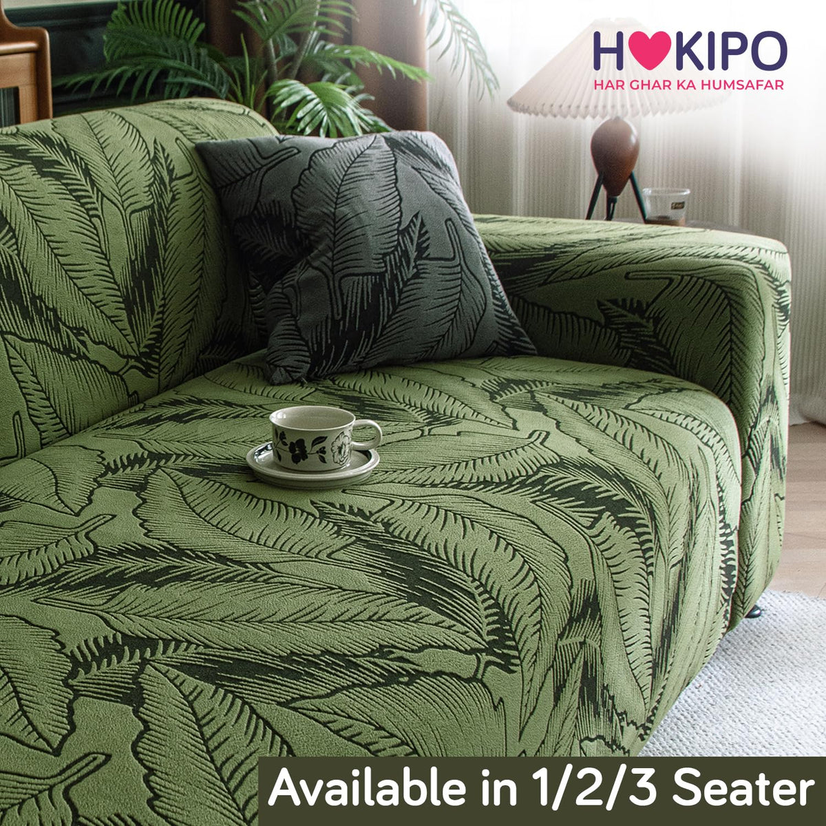 Dual Tone Knitting Jacquard Sofa Cover 1/2/3 Seater Fully Covered - Olive Green