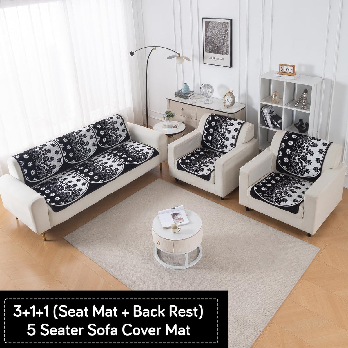 Woven Edit Chenille Jacquard Reversible 5-Seater Sofa Cover (3+1+1), Ivory Trellis