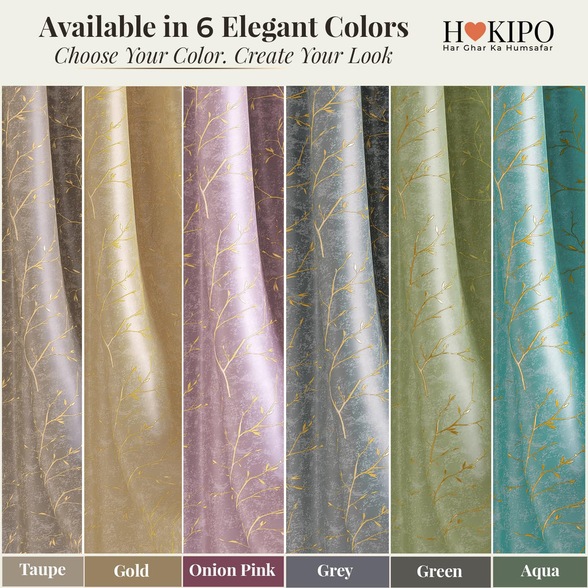 HOKIPO Shimmer Foil Printed Curtains, 7 Feet Long - Aqua - image 9