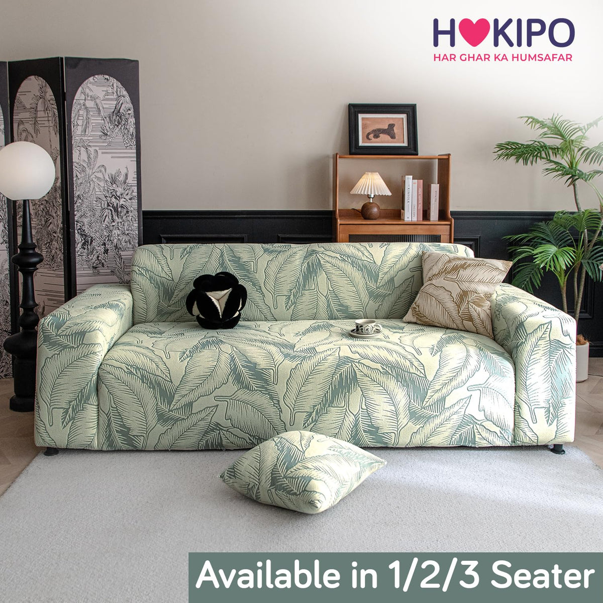 Dual Tone Knitting Jacquard Sofa Cover 1/2/3 Seater Fully Covered - Creamish Pale Green