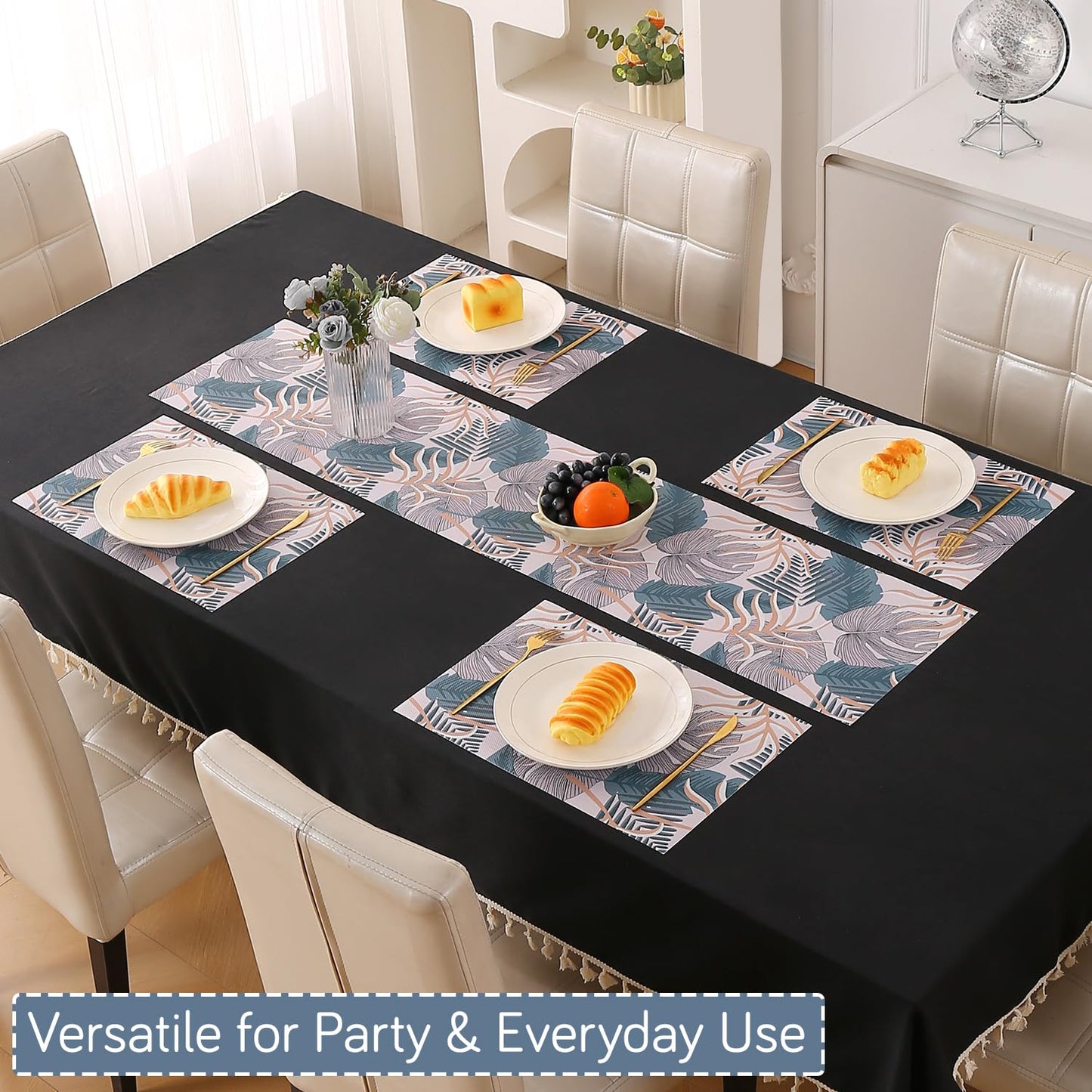 Artistic Flora PVC Washable Mats for Dining Table - Monstera Leaves