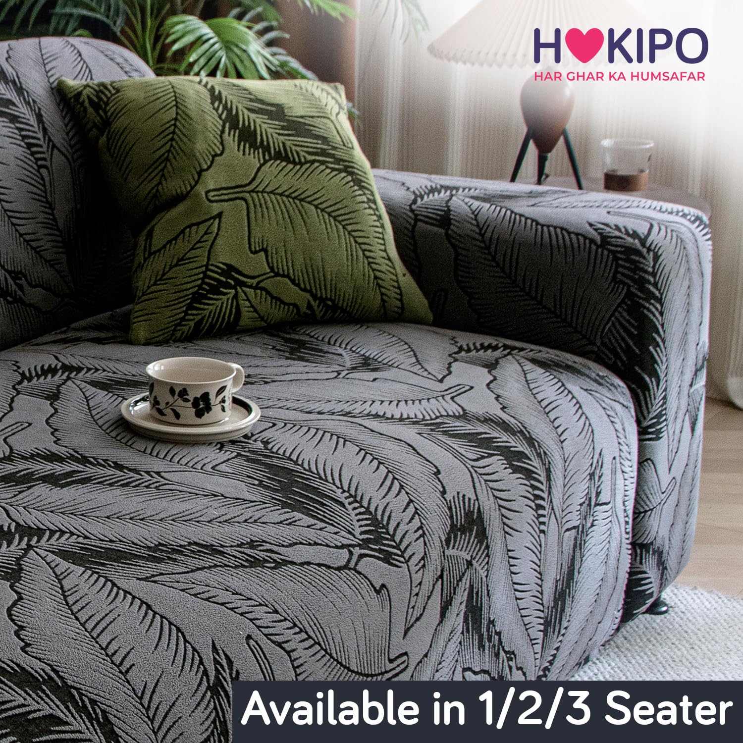 Buy Soft shadow grey colour dual tone series knitting jacquard sofa cover | HOKIPO