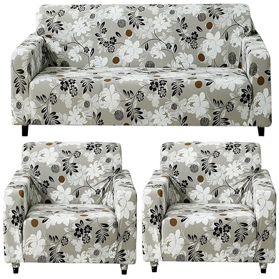 HOKIPO 140 GSM Stretchable Seater Sofa Cover, Feather Brown Floral